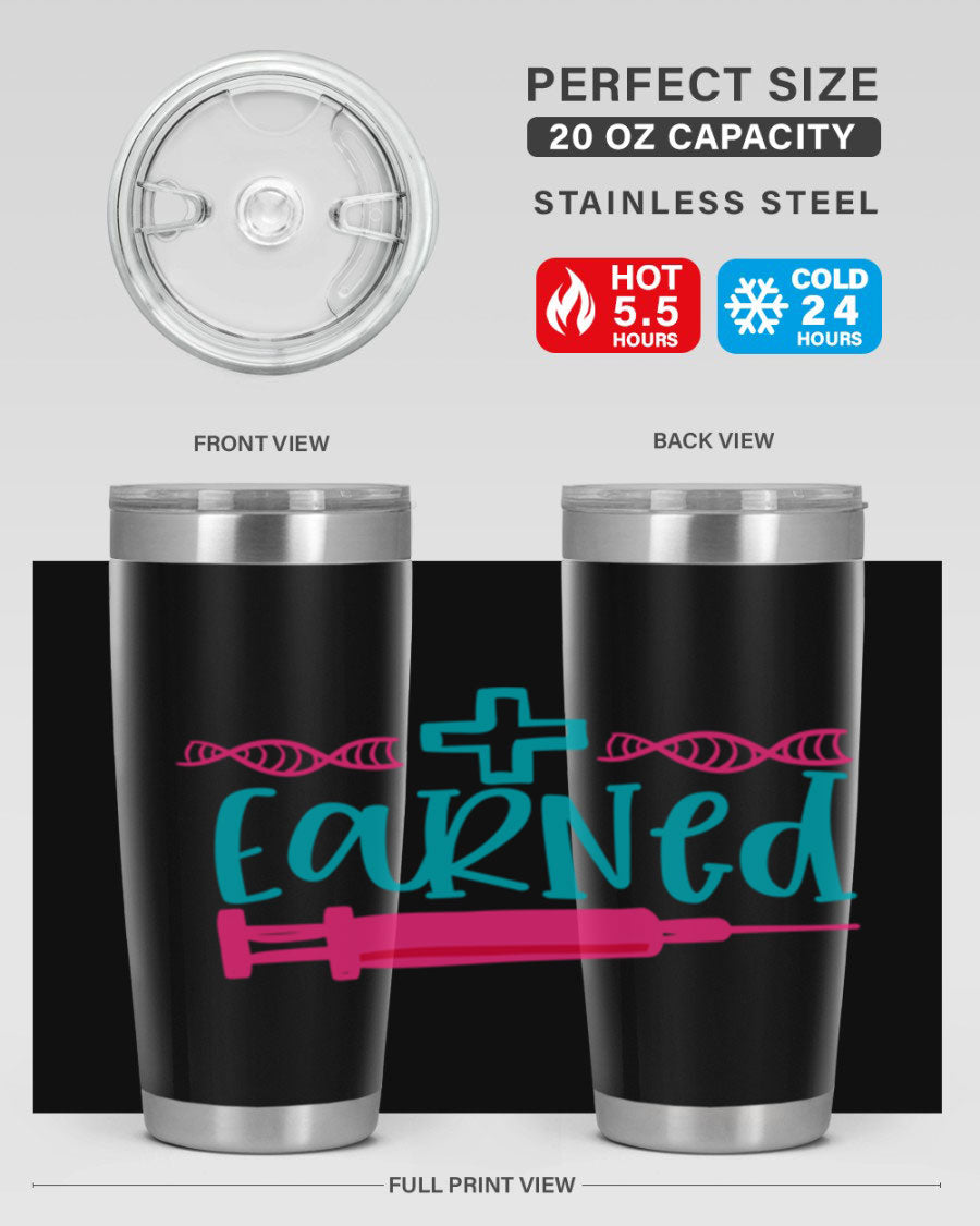 Earned Style 197# Nurse Tumbler in stainless steel with a press-in lid, designed for hot and cold beverages.