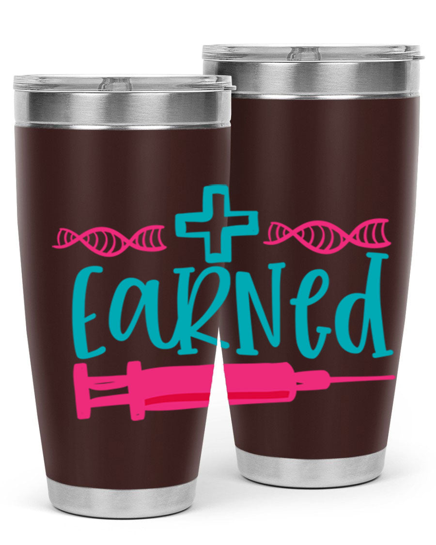 Earned Style 197# Nurse Tumbler in stainless steel with a press-in lid, designed for hot and cold beverages.