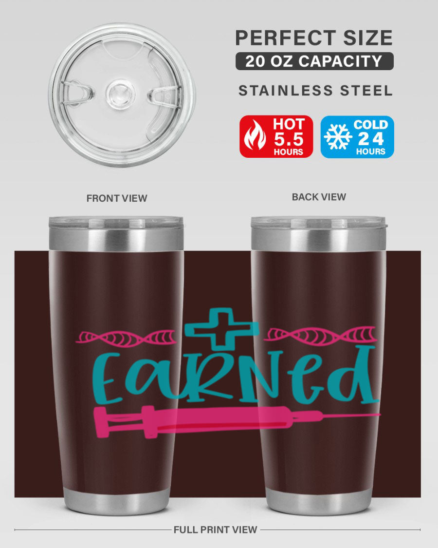 Earned Style 197# Nurse Tumbler in stainless steel with a press-in lid, designed for hot and cold beverages.
