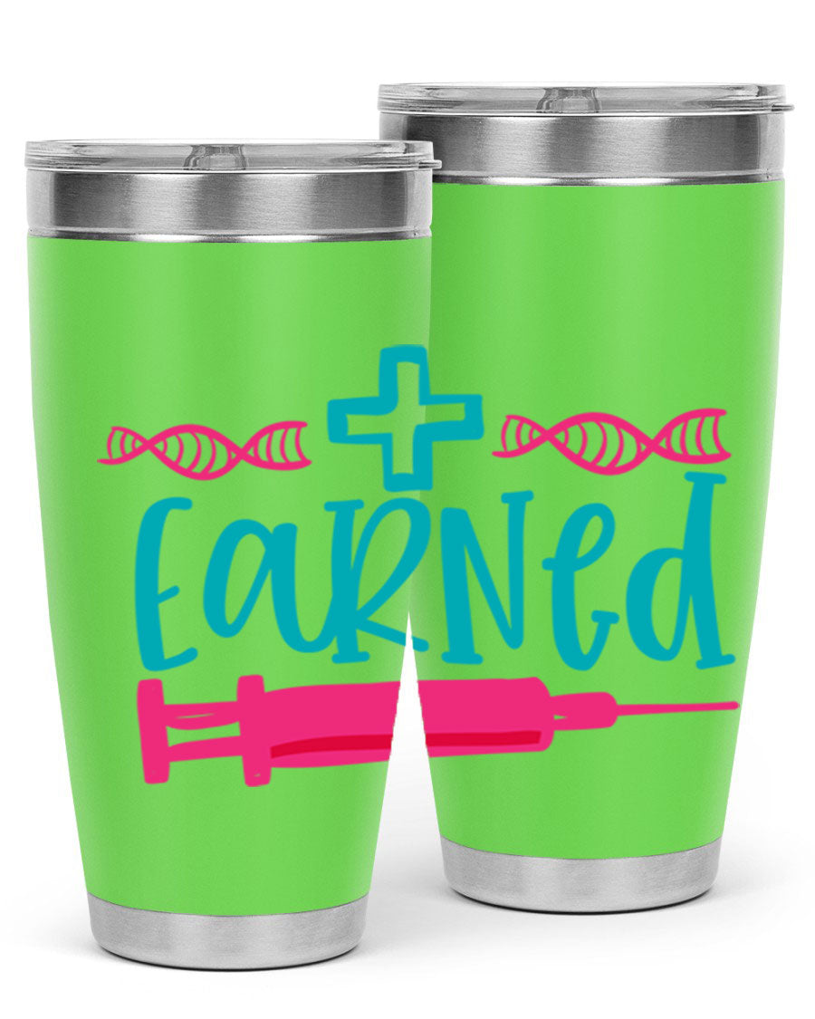 Earned Style 197# Nurse Tumbler in stainless steel with a press-in lid, designed for hot and cold beverages.