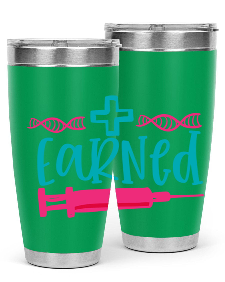 Earned Style 197# Nurse Tumbler in stainless steel with a press-in lid, designed for hot and cold beverages.