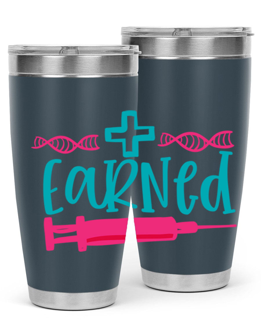 Earned Style 197# Nurse Tumbler in stainless steel with a press-in lid, designed for hot and cold beverages.