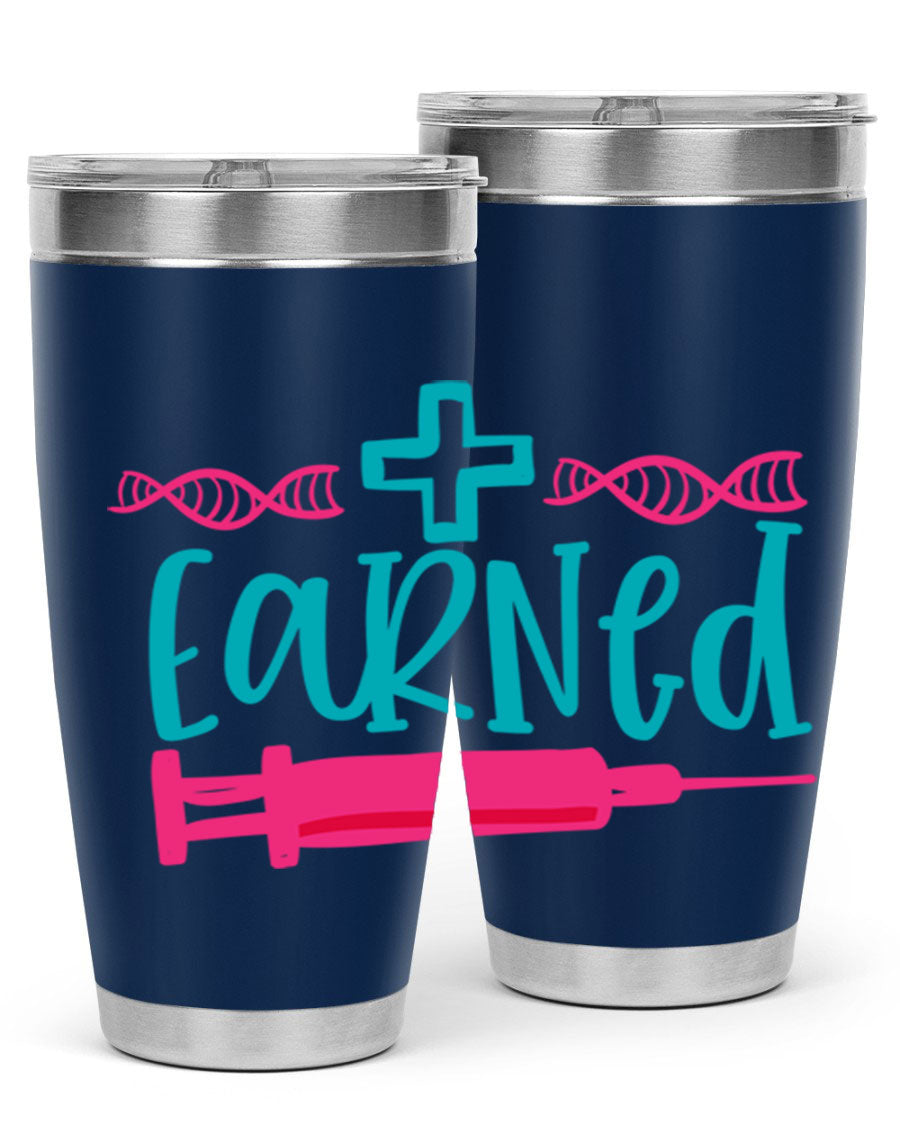 Earned Style 197# Nurse Tumbler in stainless steel with a press-in lid, designed for hot and cold beverages.