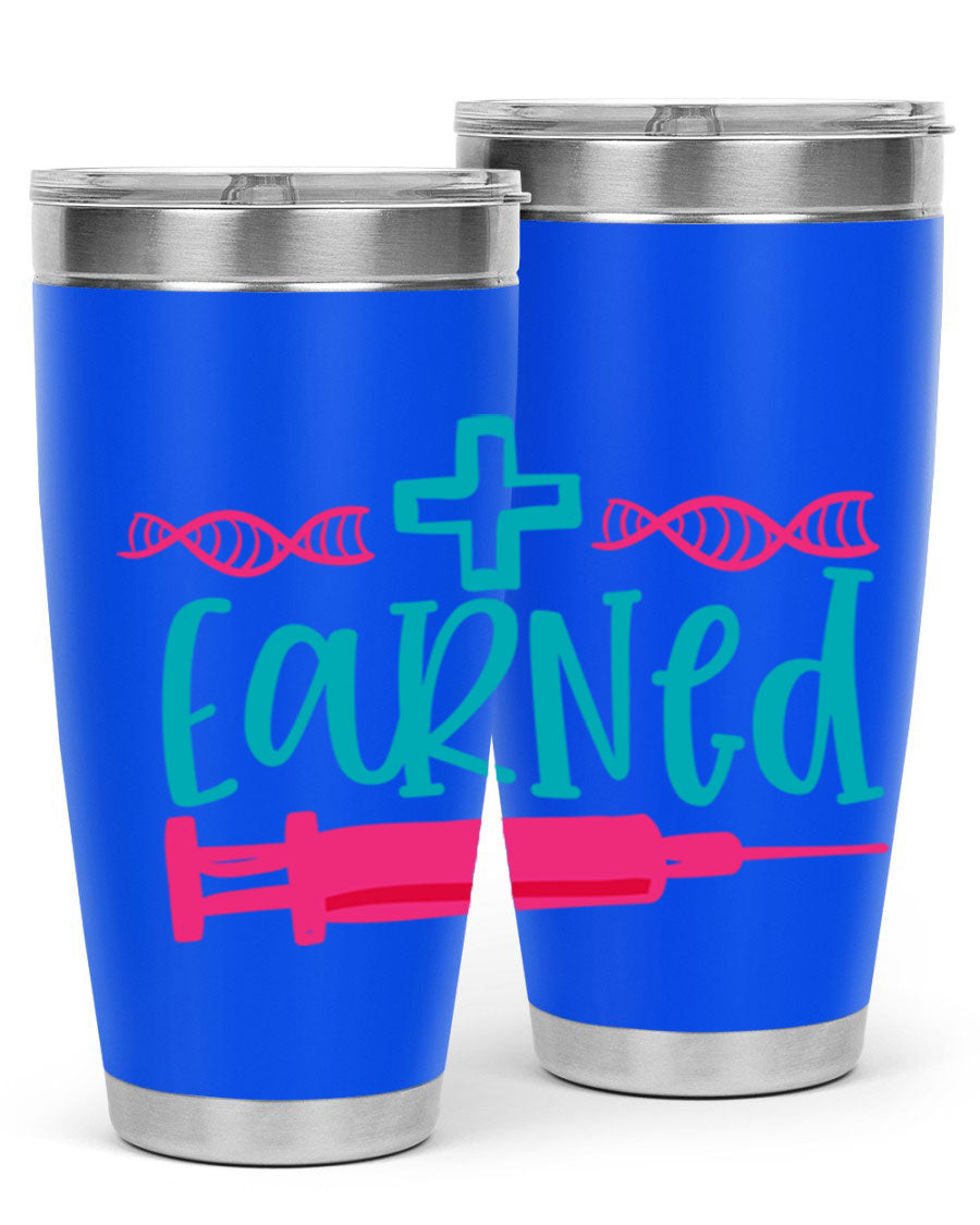 Earned Style 197# Nurse Tumbler in stainless steel with a press-in lid, designed for hot and cold beverages.