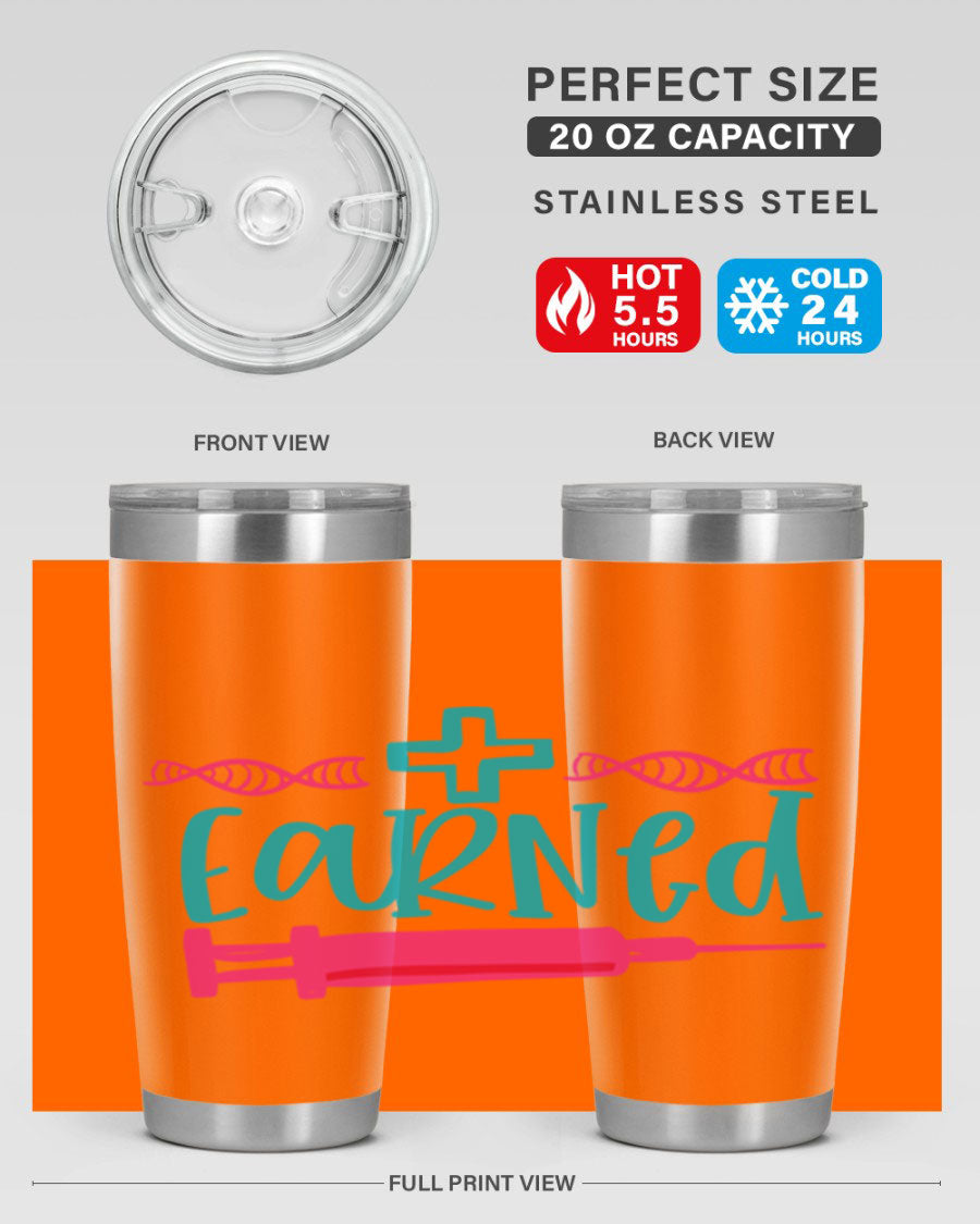 Earned Style 197# Nurse Tumbler in stainless steel with a press-in lid, designed for hot and cold beverages.