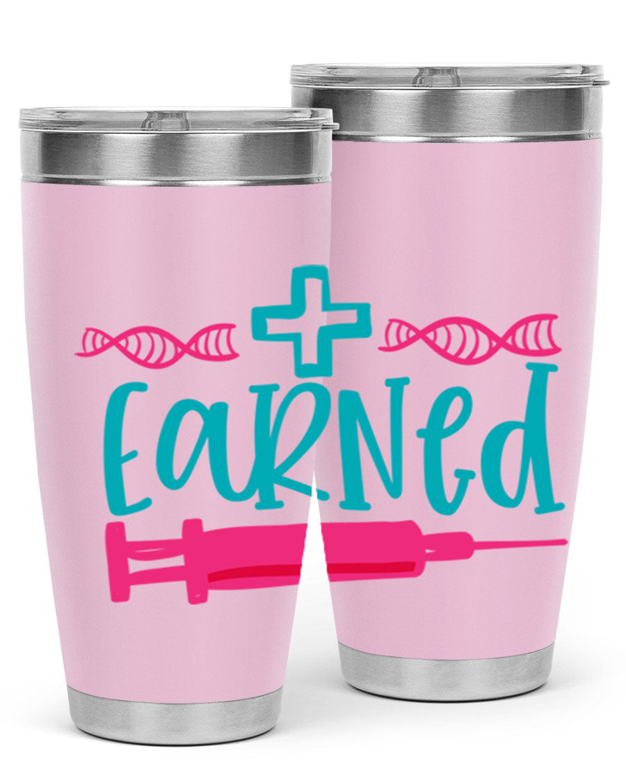 Earned Style 197# Nurse Tumbler in stainless steel with a press-in lid, designed for hot and cold beverages.