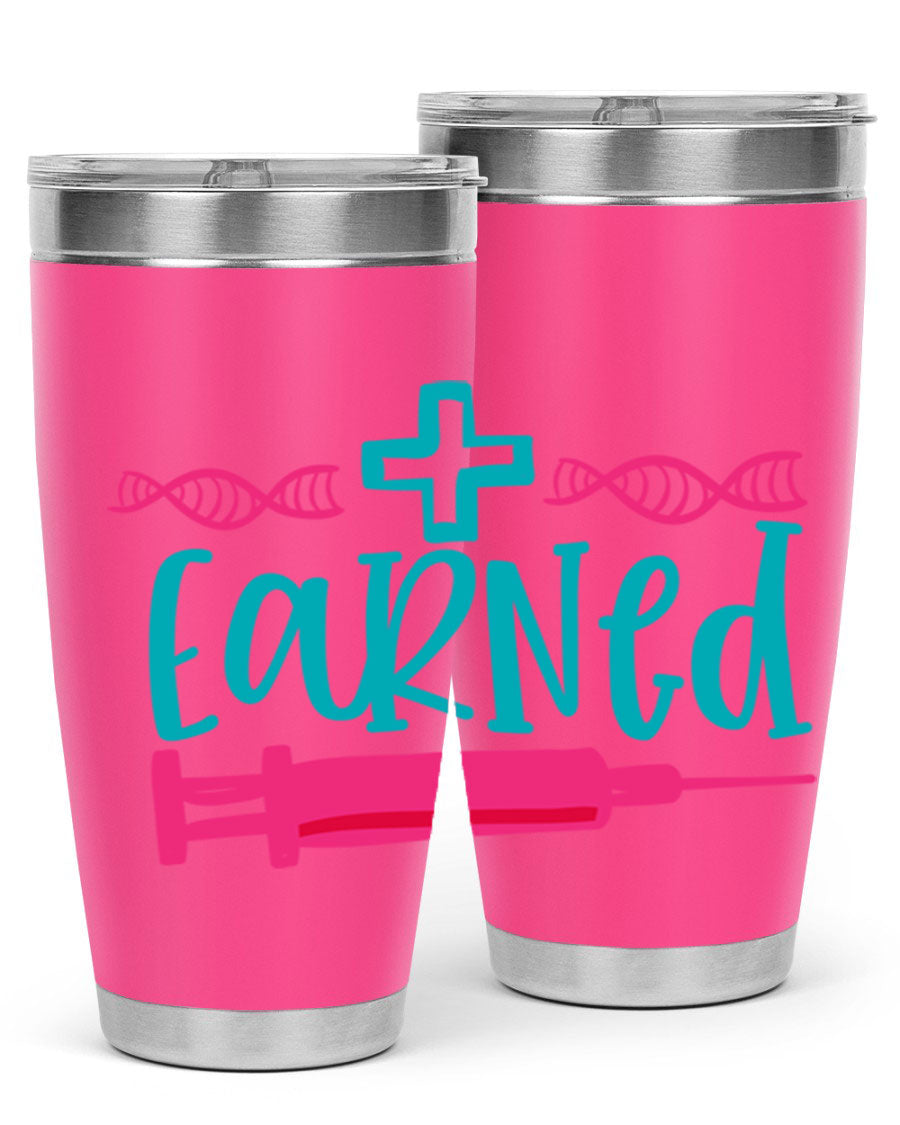 Earned Style 197# Nurse Tumbler in stainless steel with a press-in lid, designed for hot and cold beverages.