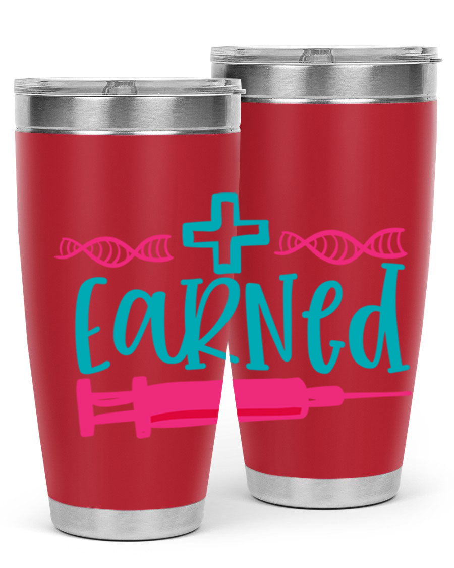 Earned Style 197# Nurse Tumbler in stainless steel with a press-in lid, designed for hot and cold beverages.