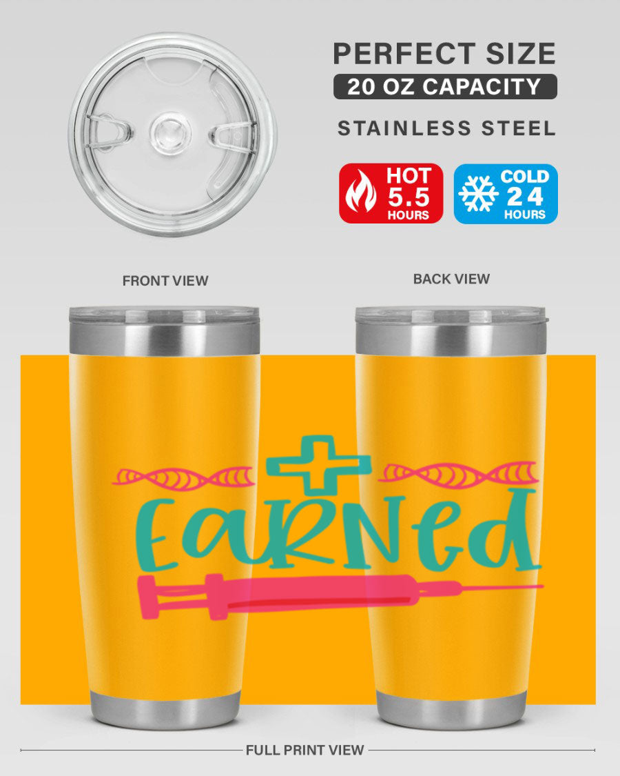 Earned Style 197# Nurse Tumbler in stainless steel with a press-in lid, designed for hot and cold beverages.