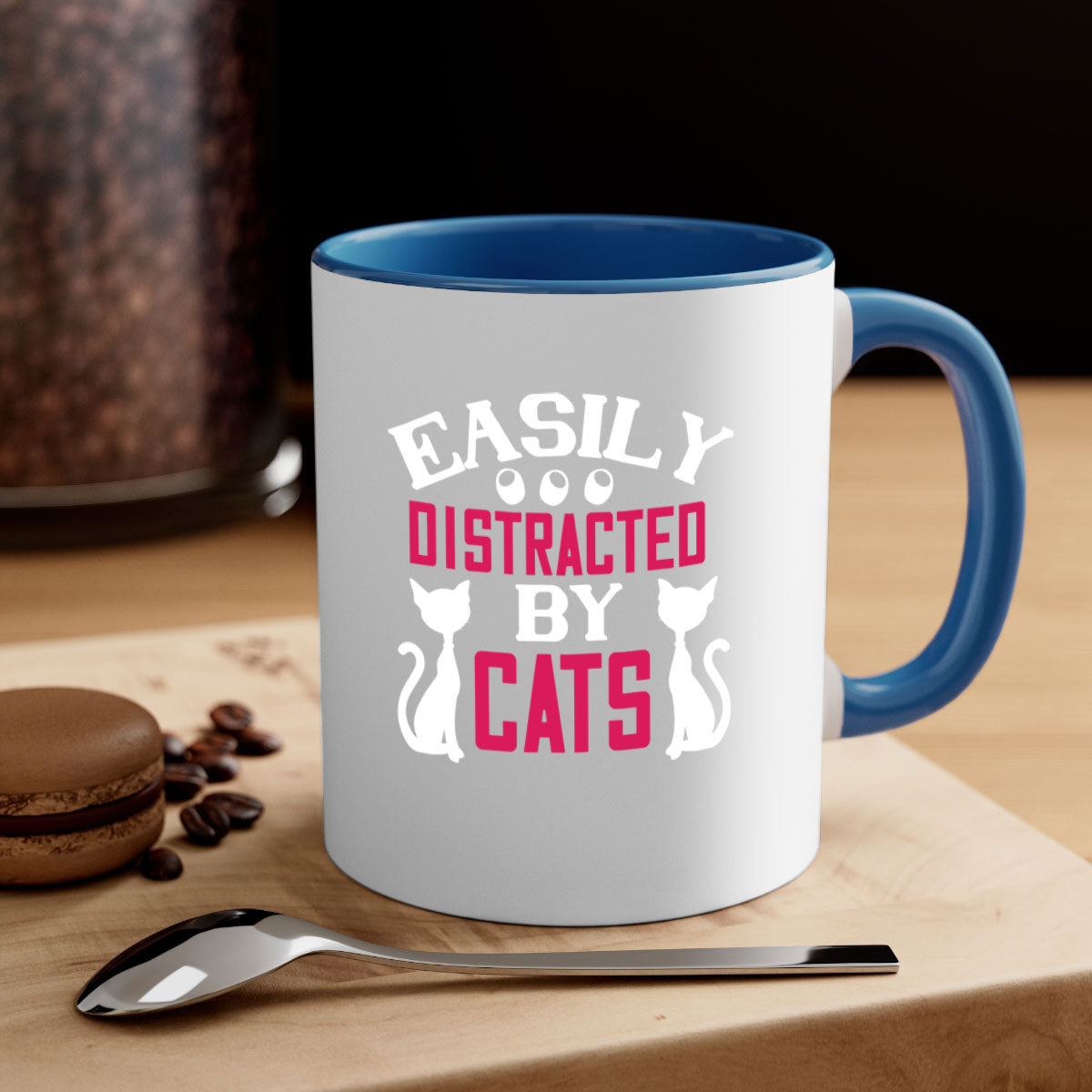 Easily Distracted by Cats Style 46# Mug with colorful handle and glossy finish, perfect for coffee or tea lovers.