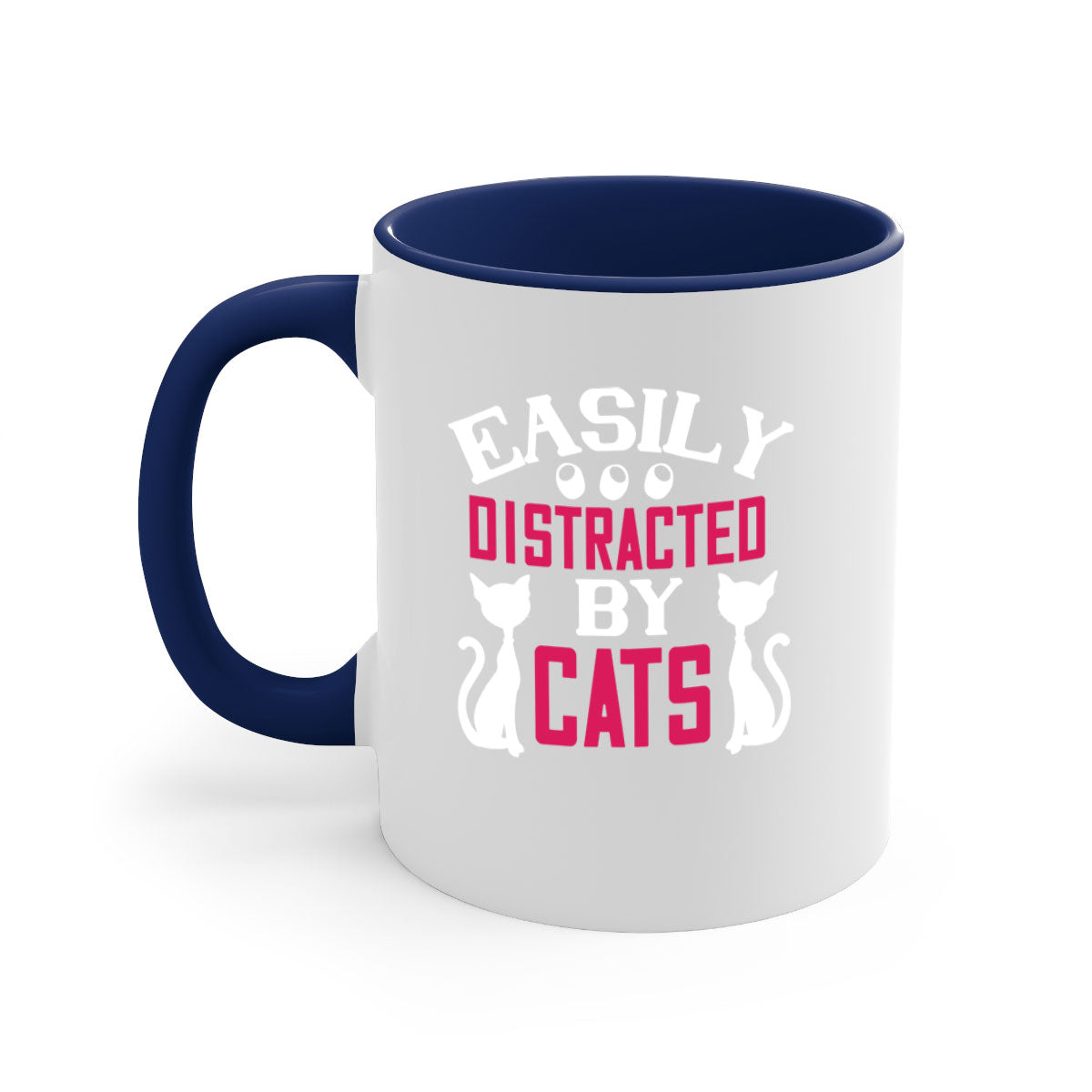 Easily Distracted by Cats Style 46# Mug with colorful handle and glossy finish, perfect for coffee or tea lovers.
