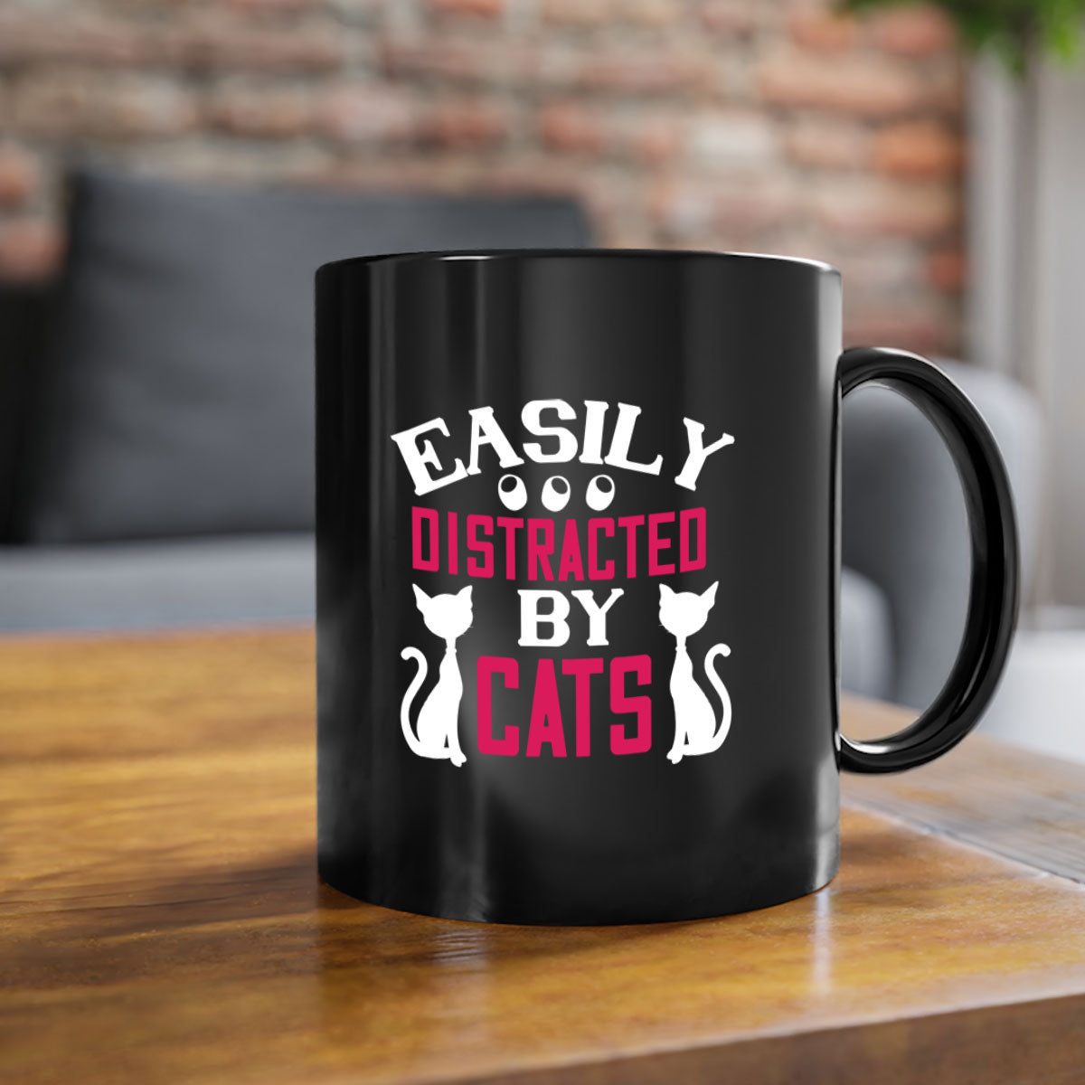Easily Distracted by Cats Style 46# Mug with colorful handle and glossy finish, perfect for coffee or tea lovers.