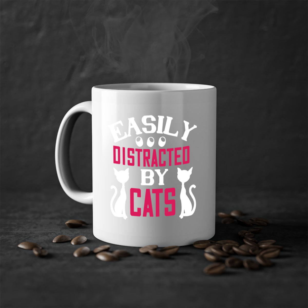 Easily Distracted by Cats Style 46# Mug with colorful handle and glossy finish, perfect for coffee or tea lovers.