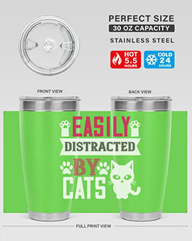 Easily Distracted by Cats Style 47# Tumbler in stainless steel with a vibrant cat-themed design, perfect for hot and cold beverages.