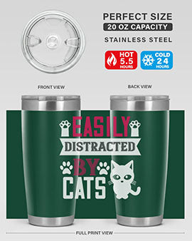 Easily Distracted by Cats Style 47# Tumbler in stainless steel with a vibrant cat-themed design, perfect for hot and cold beverages.