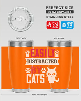 Easily Distracted by Cats Style 47# Tumbler in stainless steel with a vibrant cat-themed design, perfect for hot and cold beverages.