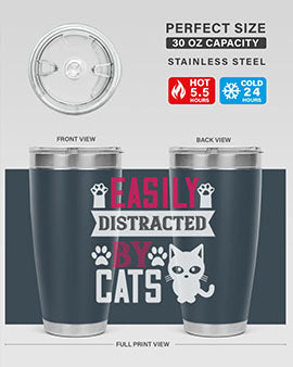 Easily Distracted by Cats Style 47# Tumbler in stainless steel with a vibrant cat-themed design, perfect for hot and cold beverages.