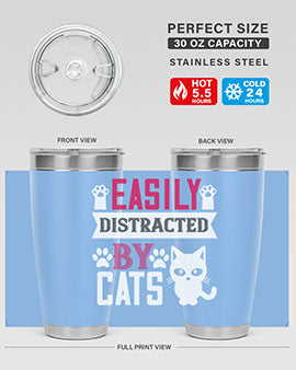 Easily Distracted by Cats Style 47# Tumbler in stainless steel with a vibrant cat-themed design, perfect for hot and cold beverages.