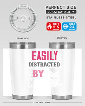 Easily Distracted by Cats Style 47# Tumbler in stainless steel with a vibrant cat-themed design, perfect for hot and cold beverages.