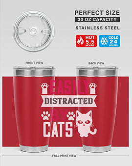 Easily Distracted by Cats Style 47# Tumbler in stainless steel with a vibrant cat-themed design, perfect for hot and cold beverages.