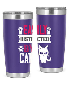 Easily Distracted by Cats Style 47# Tumbler in stainless steel with a vibrant cat-themed design, perfect for hot and cold beverages.