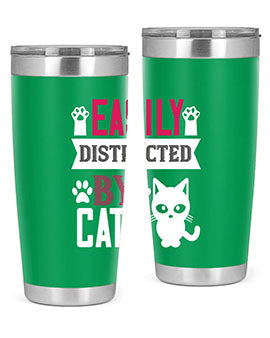 Easily Distracted by Cats Style 47# Tumbler in stainless steel with a vibrant cat-themed design, perfect for hot and cold beverages.