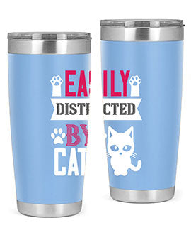 Easily Distracted by Cats Style 47# Tumbler in stainless steel with a vibrant cat-themed design, perfect for hot and cold beverages.