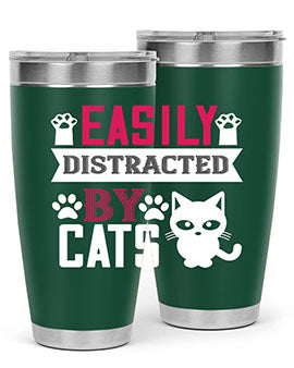 Easily Distracted by Cats Style 47# Tumbler in stainless steel with a vibrant cat-themed design, perfect for hot and cold beverages.