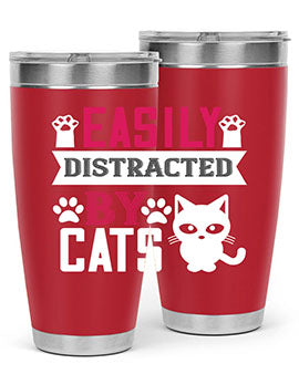 Easily Distracted by Cats Style 47# Tumbler in stainless steel with a vibrant cat-themed design, perfect for hot and cold beverages.