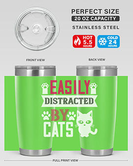 Easily Distracted by Cats Style 47# Tumbler in stainless steel with a vibrant cat-themed design, perfect for hot and cold beverages.