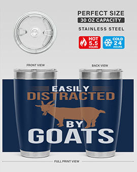 Easily Distracted by Goats Style 5# Tumbler in stainless steel with a humorous goat-themed design.