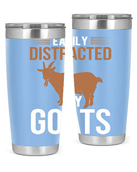 Easily Distracted by Goats Style 5# Tumbler in stainless steel with a humorous goat-themed design.