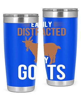 Easily Distracted by Goats Style 5# Tumbler in stainless steel with a humorous goat-themed design.