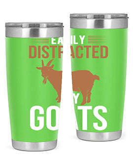 Easily Distracted by Goats Style 5# Tumbler in stainless steel with a humorous goat-themed design.