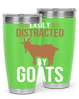 Easily Distracted by Goats Style 5# Tumbler in stainless steel with a humorous goat-themed design.
