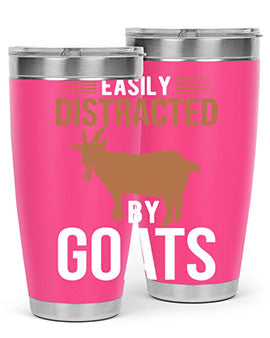 Easily Distracted by Goats Style 5# Tumbler in stainless steel with a humorous goat-themed design.