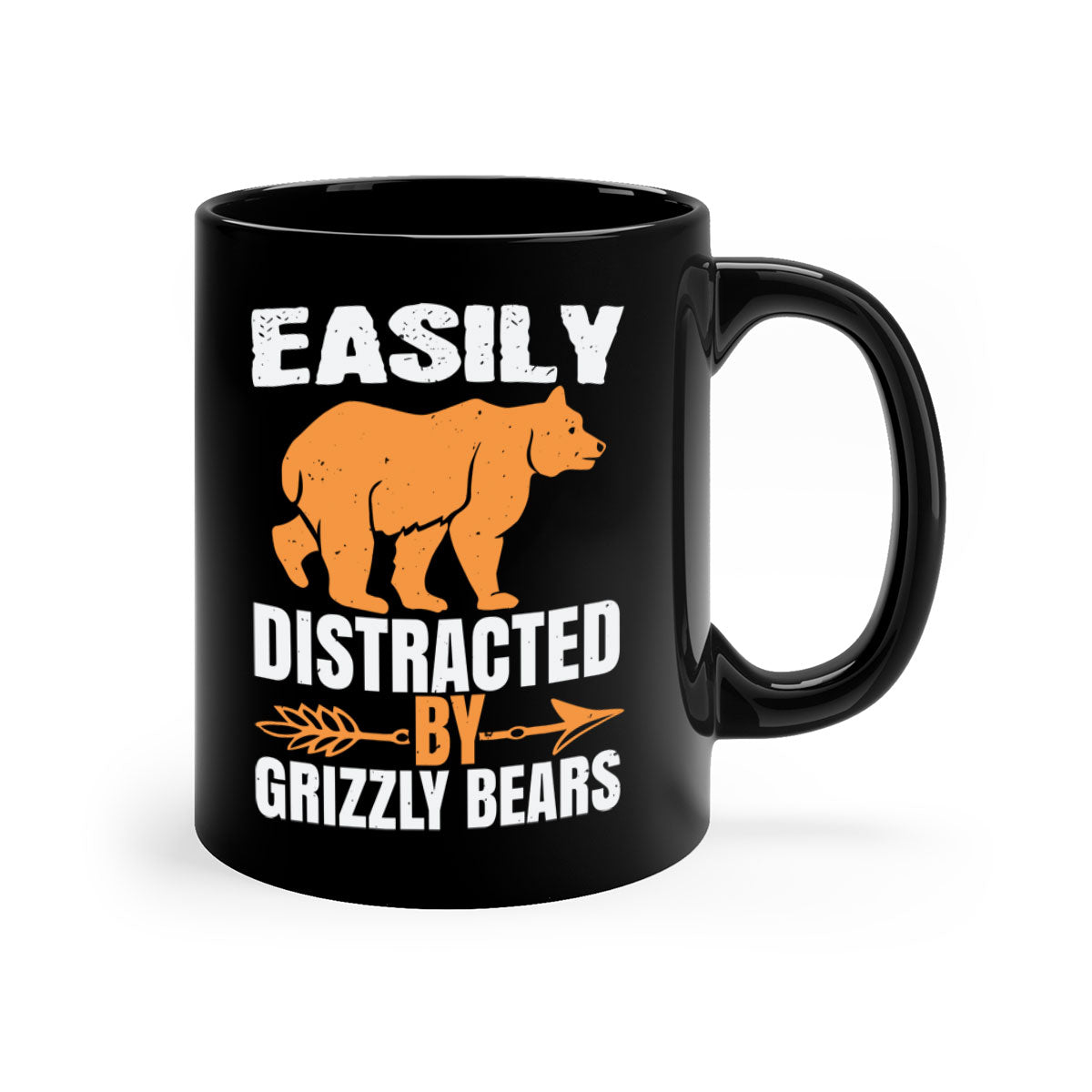 Easily Distracted by Grizzly Bears Mug with colorful handle and glossy finish, perfect for coffee lovers.