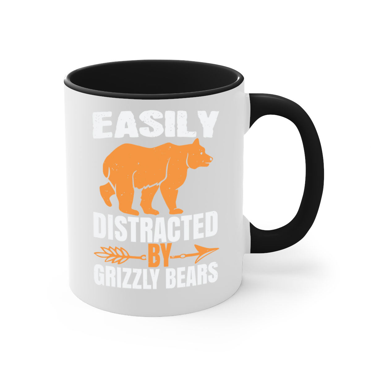 Easily Distracted by Grizzly Bears Mug with colorful handle and glossy finish, perfect for coffee lovers.