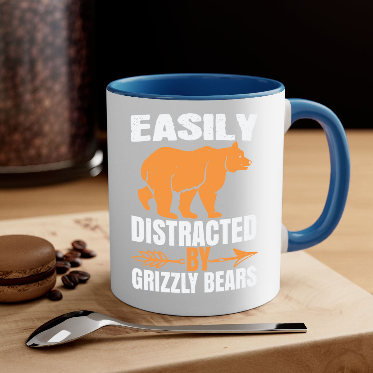 Easily Distracted by Grizzly Bears Mug with colorful handle and glossy finish, perfect for coffee lovers.