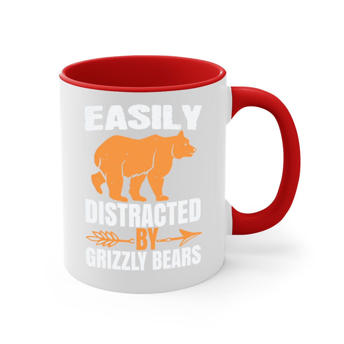 Easily Distracted by Grizzly Bears Mug with colorful handle and glossy finish, perfect for coffee lovers.
