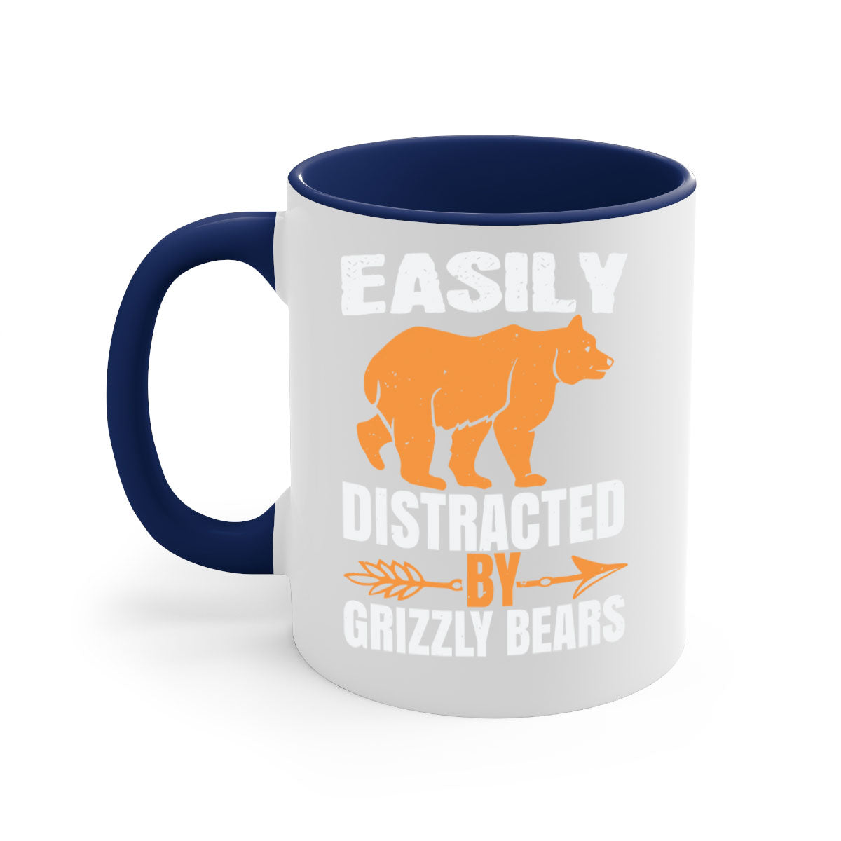 Easily Distracted by Grizzly Bears Mug with colorful handle and glossy finish, perfect for coffee lovers.