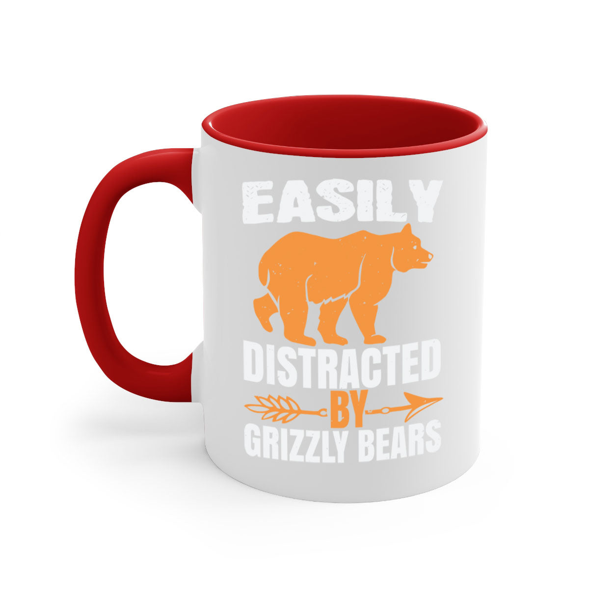 Easily Distracted by Grizzly Bears Mug with colorful handle and glossy finish, perfect for coffee lovers.