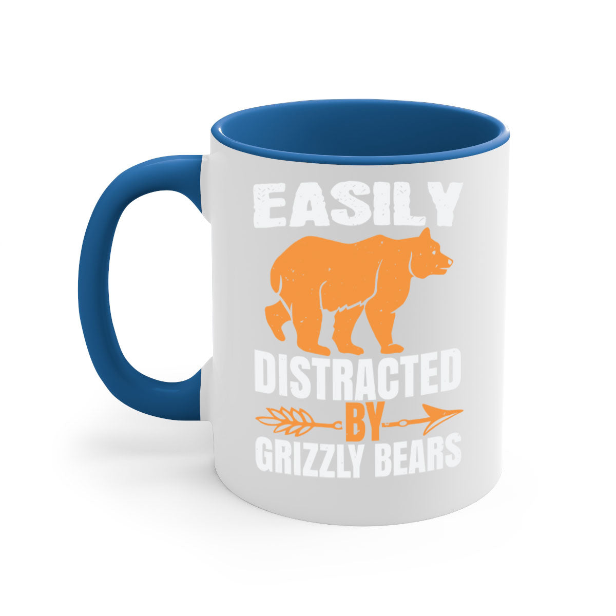 Easily Distracted by Grizzly Bears Mug with colorful handle and glossy finish, perfect for coffee lovers.