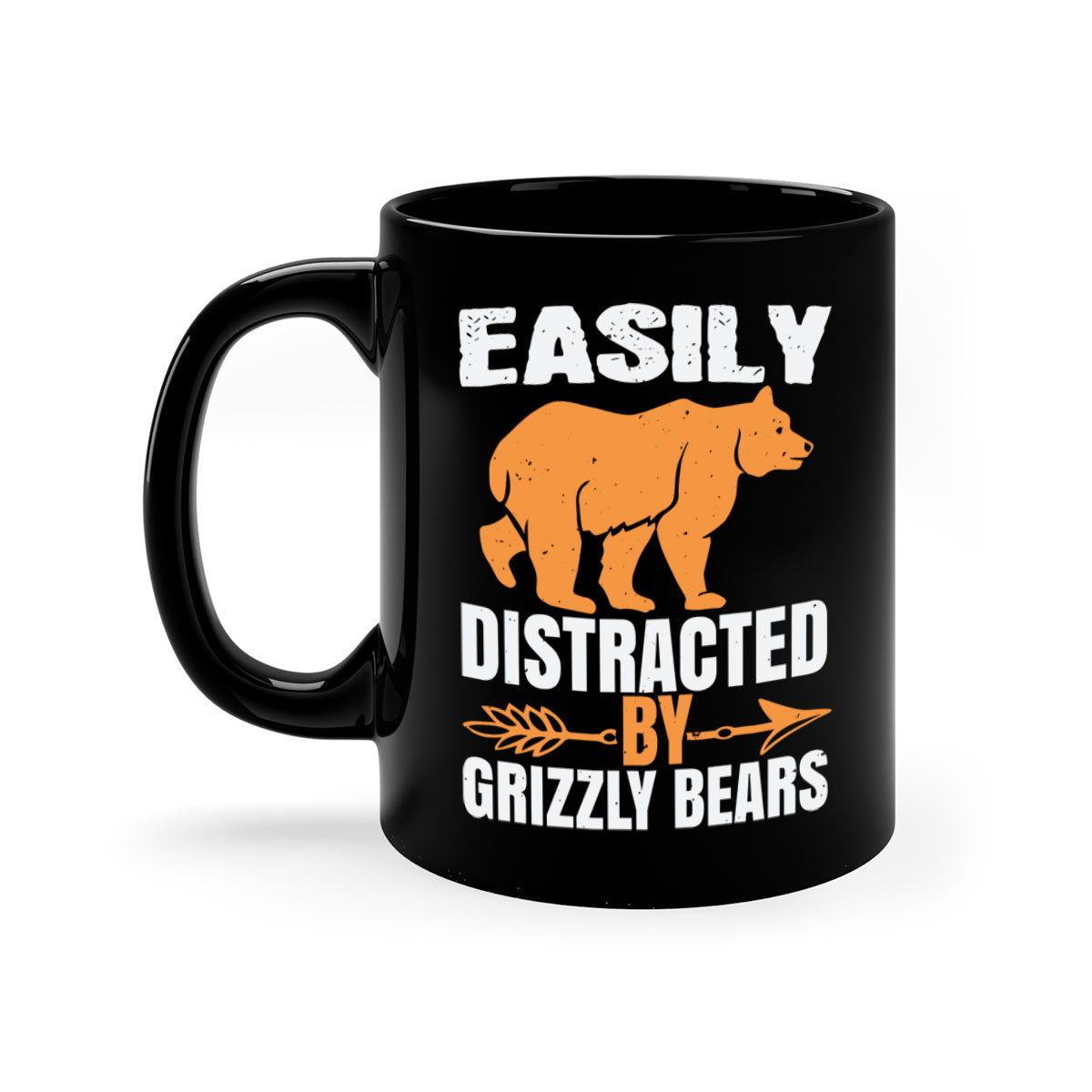 Easily Distracted by Grizzly Bears Mug with colorful handle and glossy finish, perfect for coffee lovers.