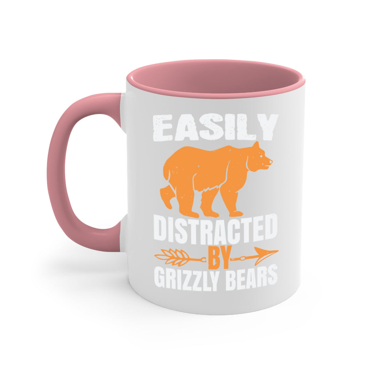 Easily Distracted by Grizzly Bears Mug with colorful handle and glossy finish, perfect for coffee lovers.