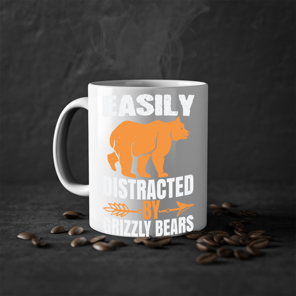 Easily Distracted by Grizzly Bears Mug with colorful handle and glossy finish, perfect for coffee lovers.