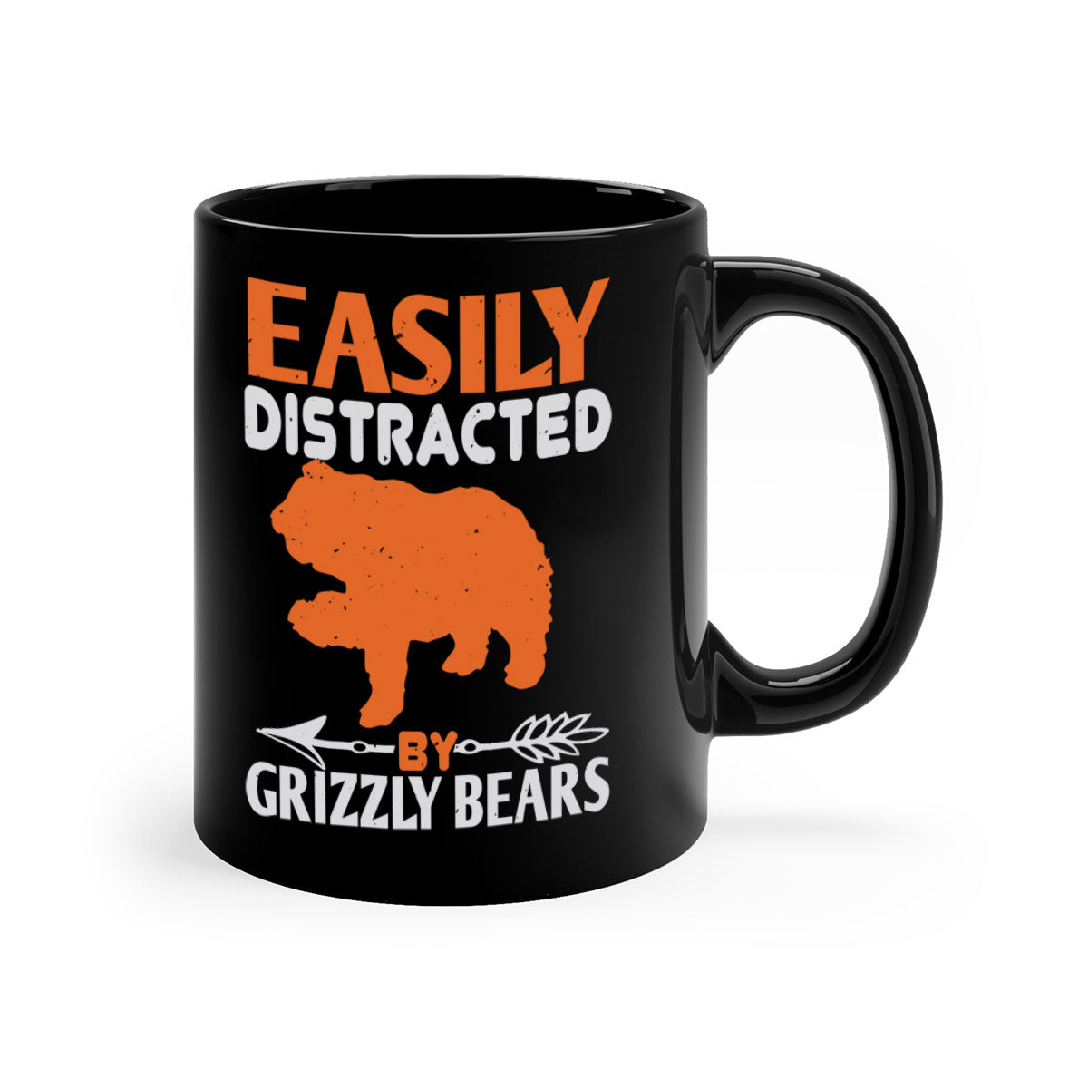Easily Distracted by Grizzly Bears 10# Mug featuring a glossy finish and colorful handle, perfect for coffee lovers.