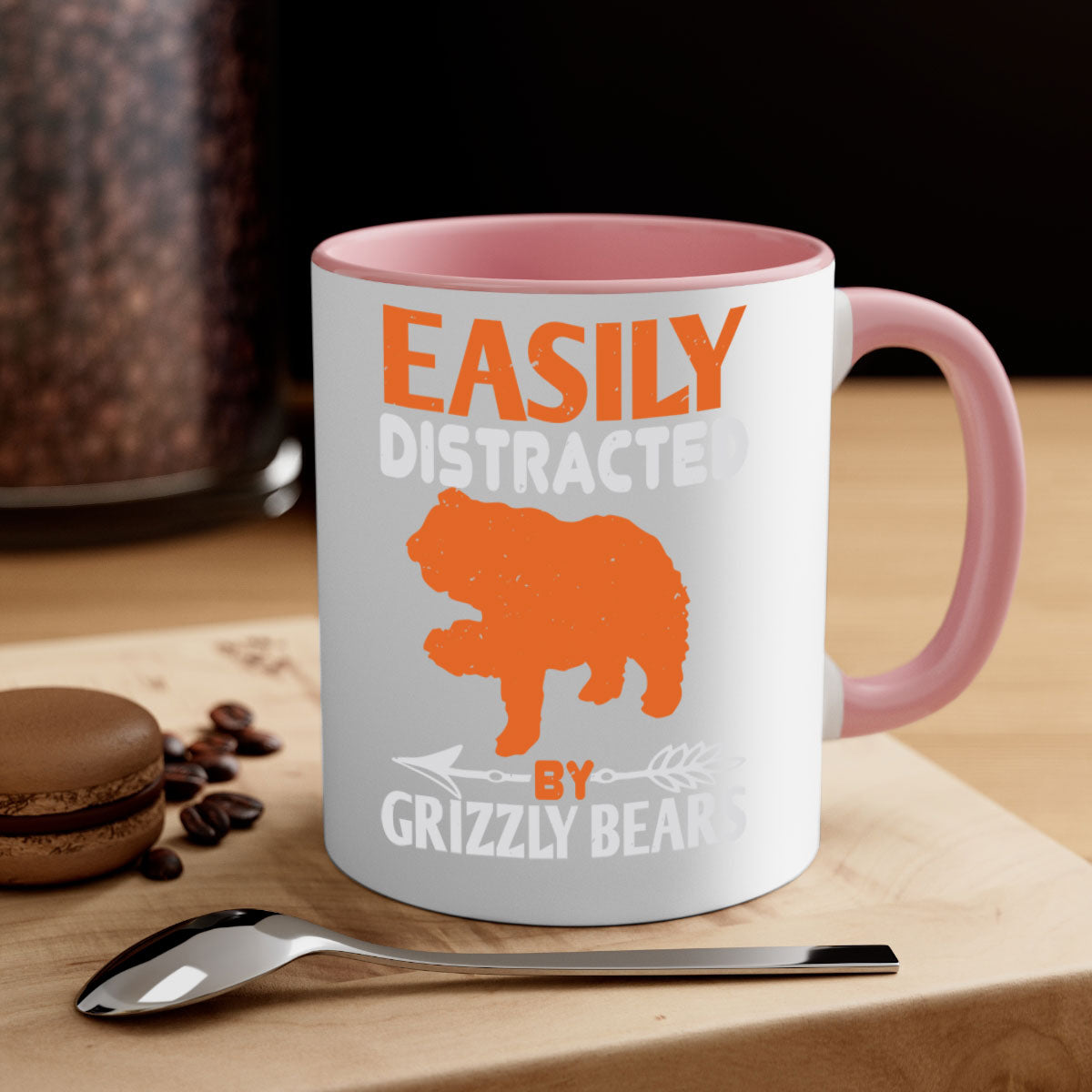 Easily Distracted by Grizzly Bears 10# Mug featuring a glossy finish and colorful handle, perfect for coffee lovers.
