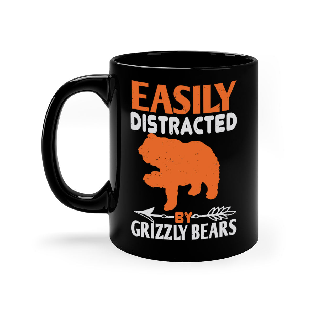 Easily Distracted by Grizzly Bears 10# Mug featuring a glossy finish and colorful handle, perfect for coffee lovers.