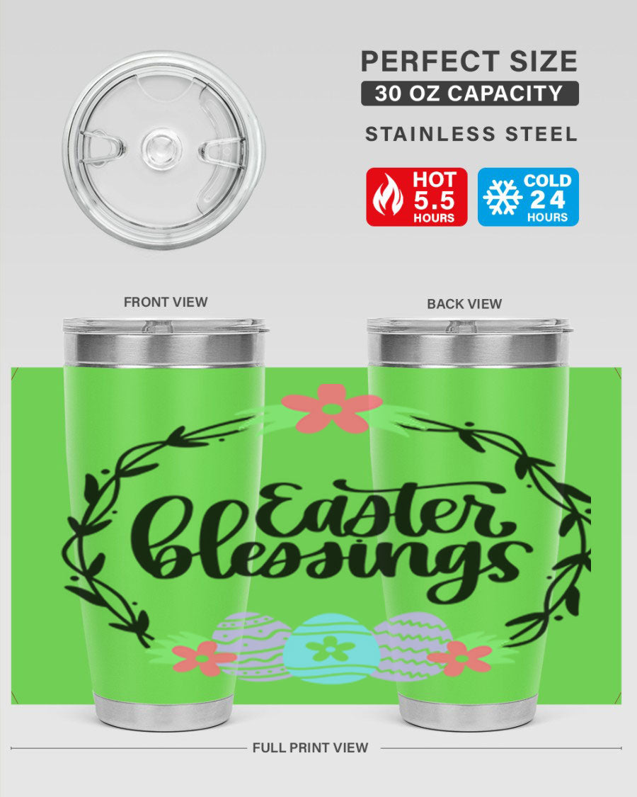 Easter Blessings 20oz and 30oz Tumblers featuring double wall vacuum stainless steel design with vibrant Easter-themed prints.